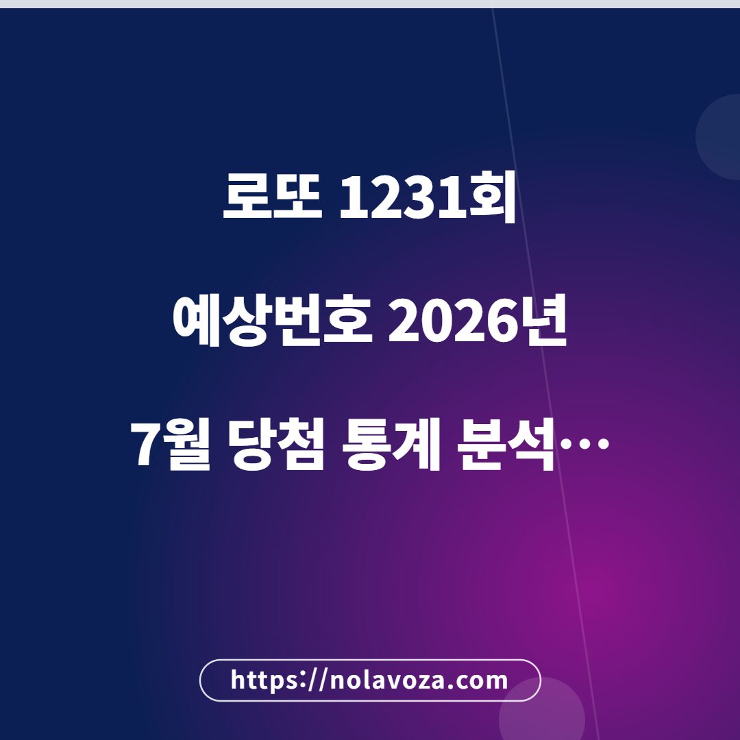 로또 1231회 예상번호 2026년 7월 당첨 통계 분석 6가지 조합 핵심 요약 인포그래픽